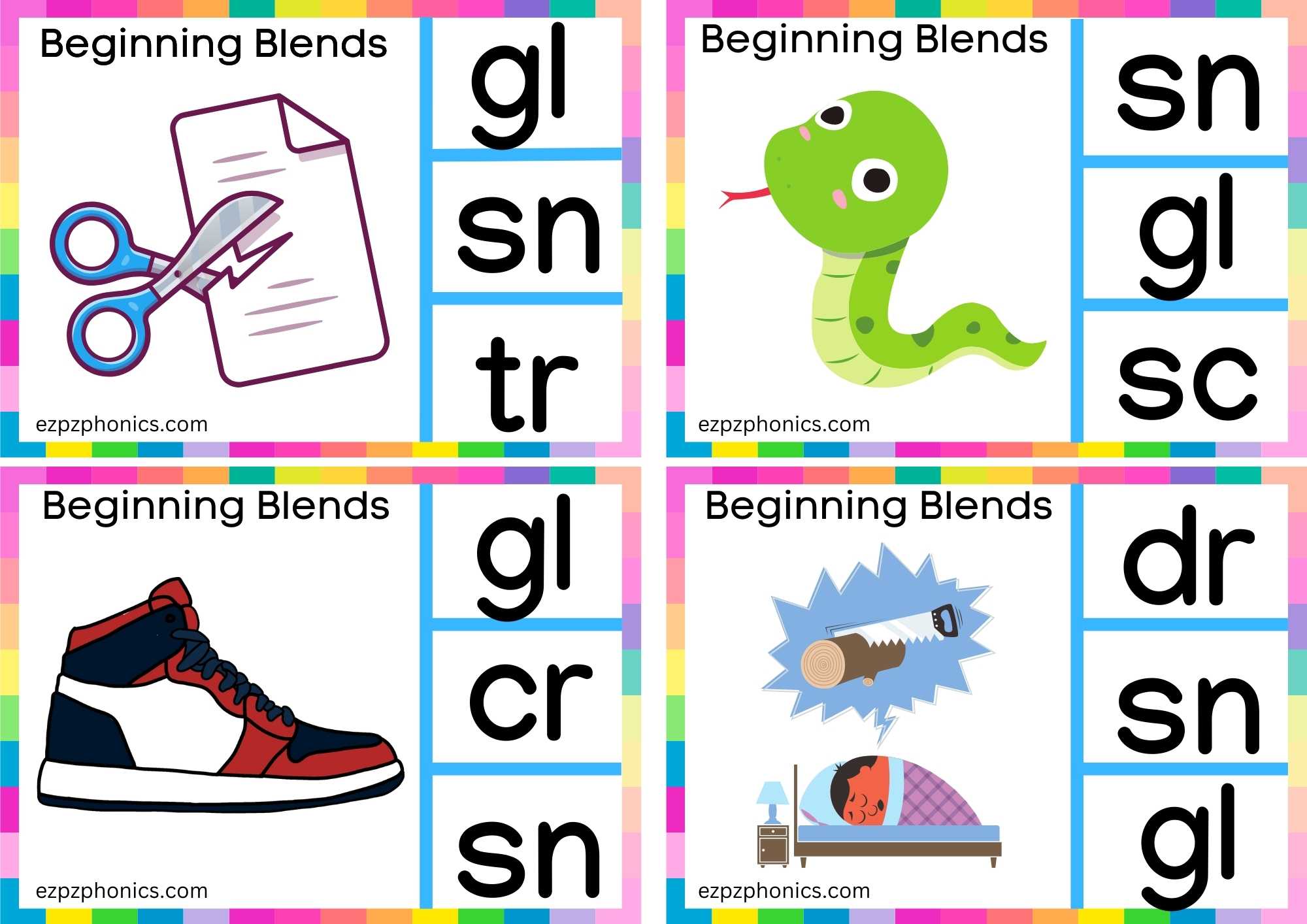 SN Beginning Blends Clip Cards Look At The Images And Clip The Correct Letters Set 2